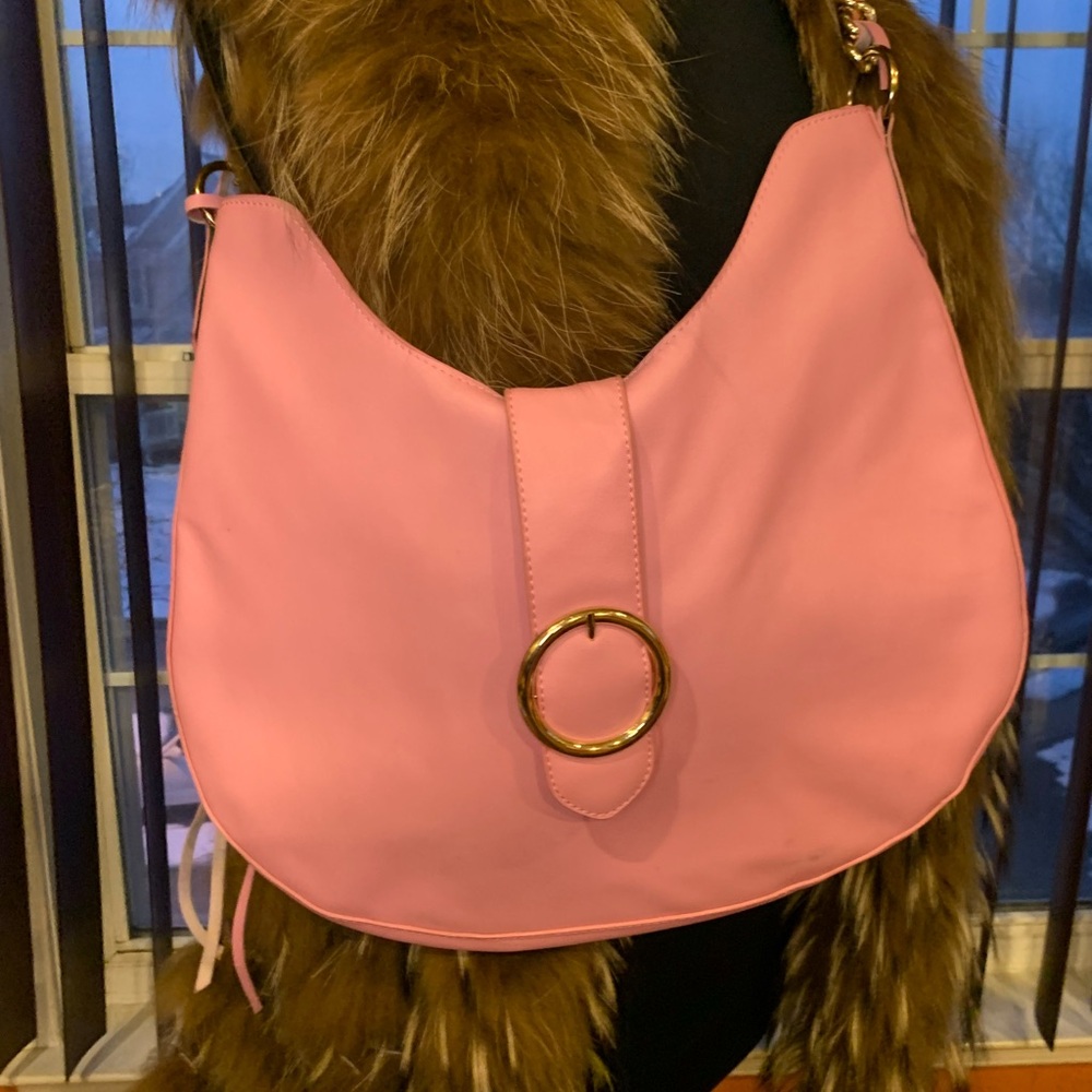 Pink Hobo Bag with Gold Ring Accent